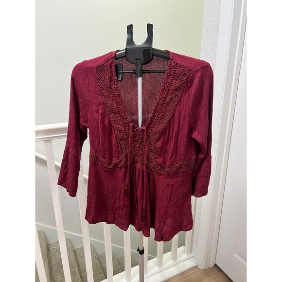 Torrid Women’s Plus Size Magenta Lace Up Peasant Top Size 0p - Picture 1 of 8